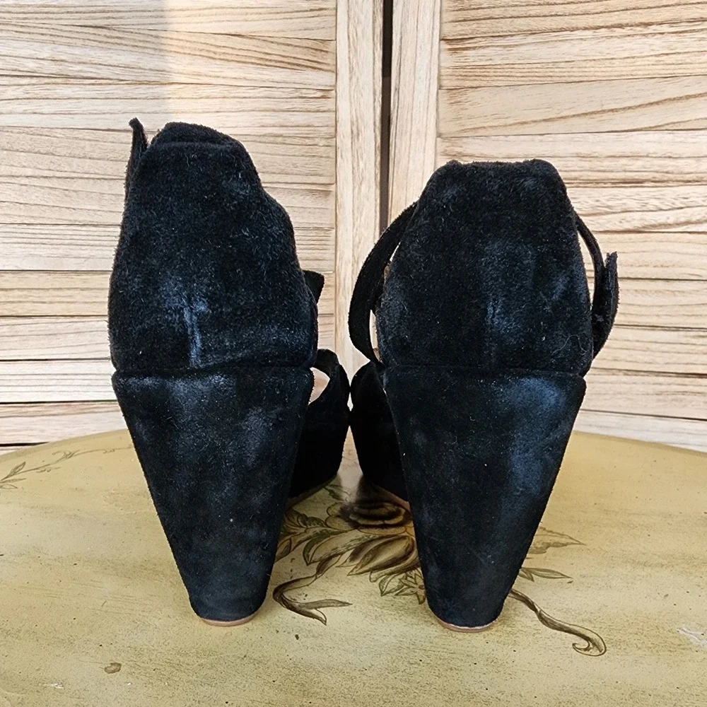 Biviel EU 40 US 9 Black Suede Strappy Platform Wedge Sandals Whimsygoth Classic